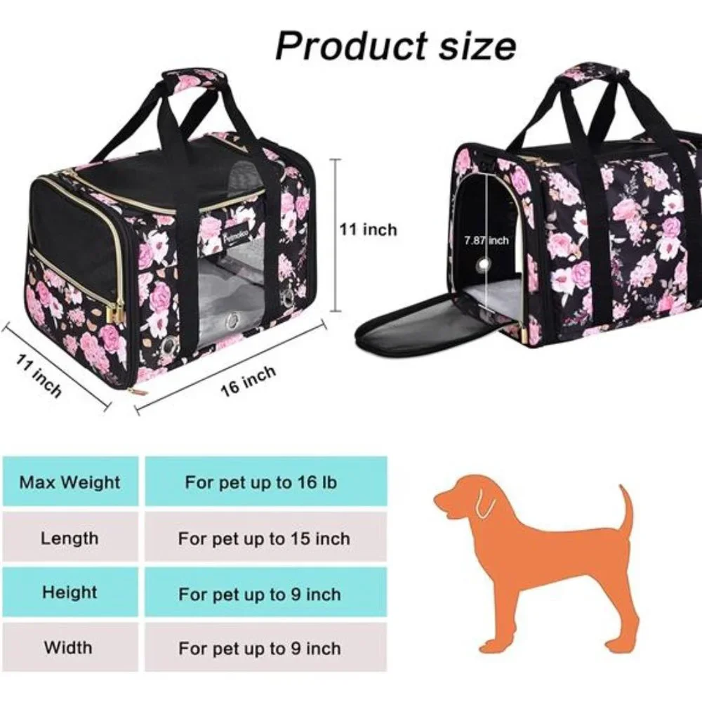 Cat Pet Dog Carrier Airline Approved Soft Pet Travel Carrier with 3 Open Door